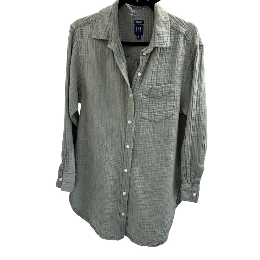 Gap Weekend Tunic Women Sze M Oversized Green Crinkle Gauze Cotton Beachy Brunch